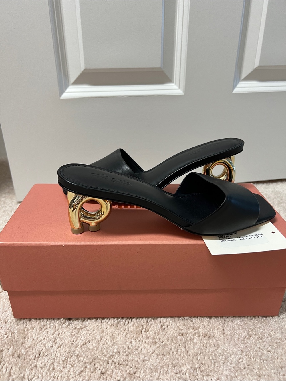 cult gaia Black Slide Mules with Gold Sculptural Heel